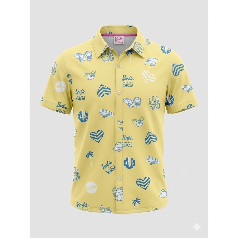 Barbie x Chicago Sky WNBA Official Button Down Shirt Small Yellow Mattel License